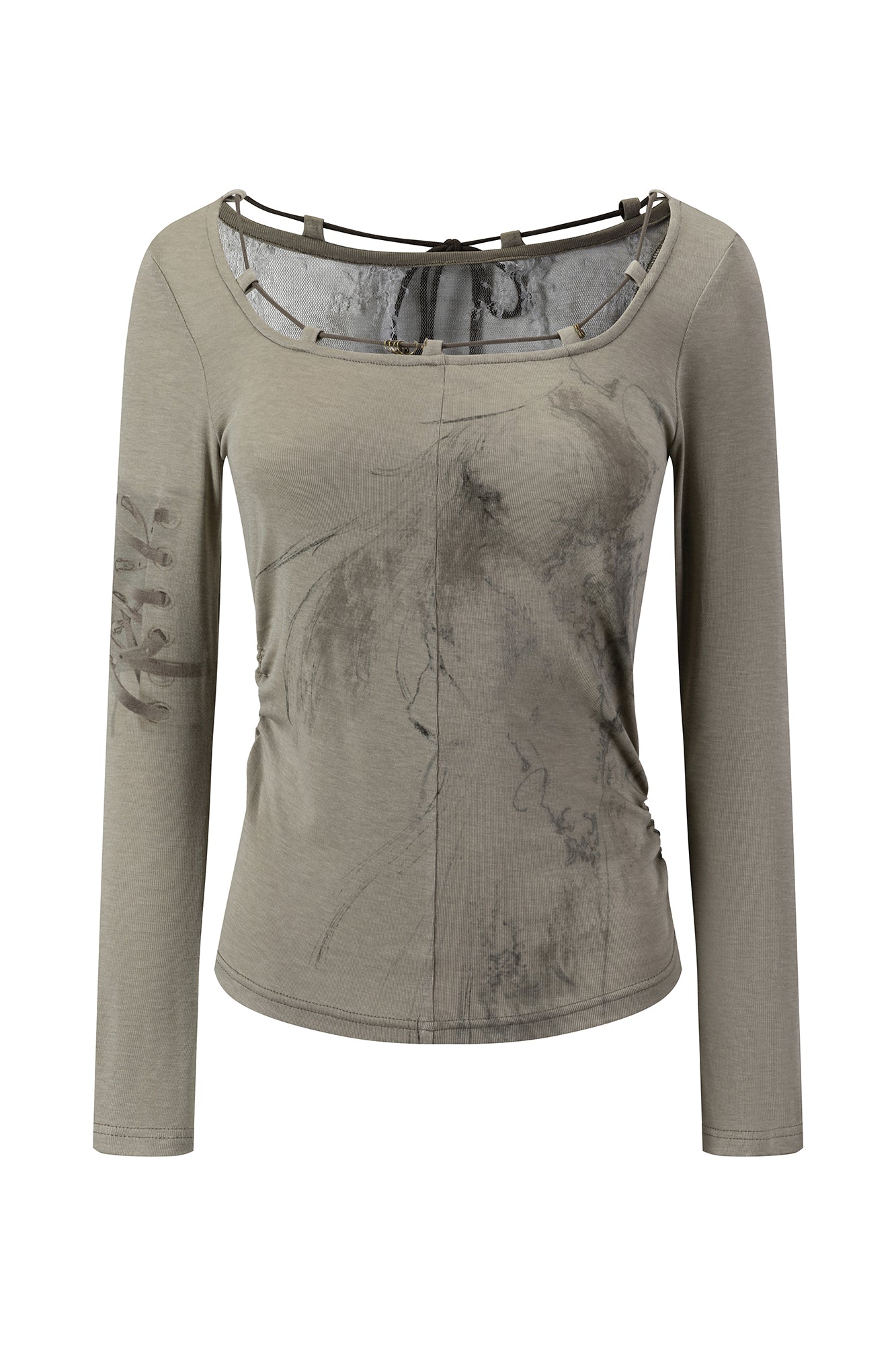 CESTNOUS Graphic Lace-Trim Tencel Long-Sleeve Tee