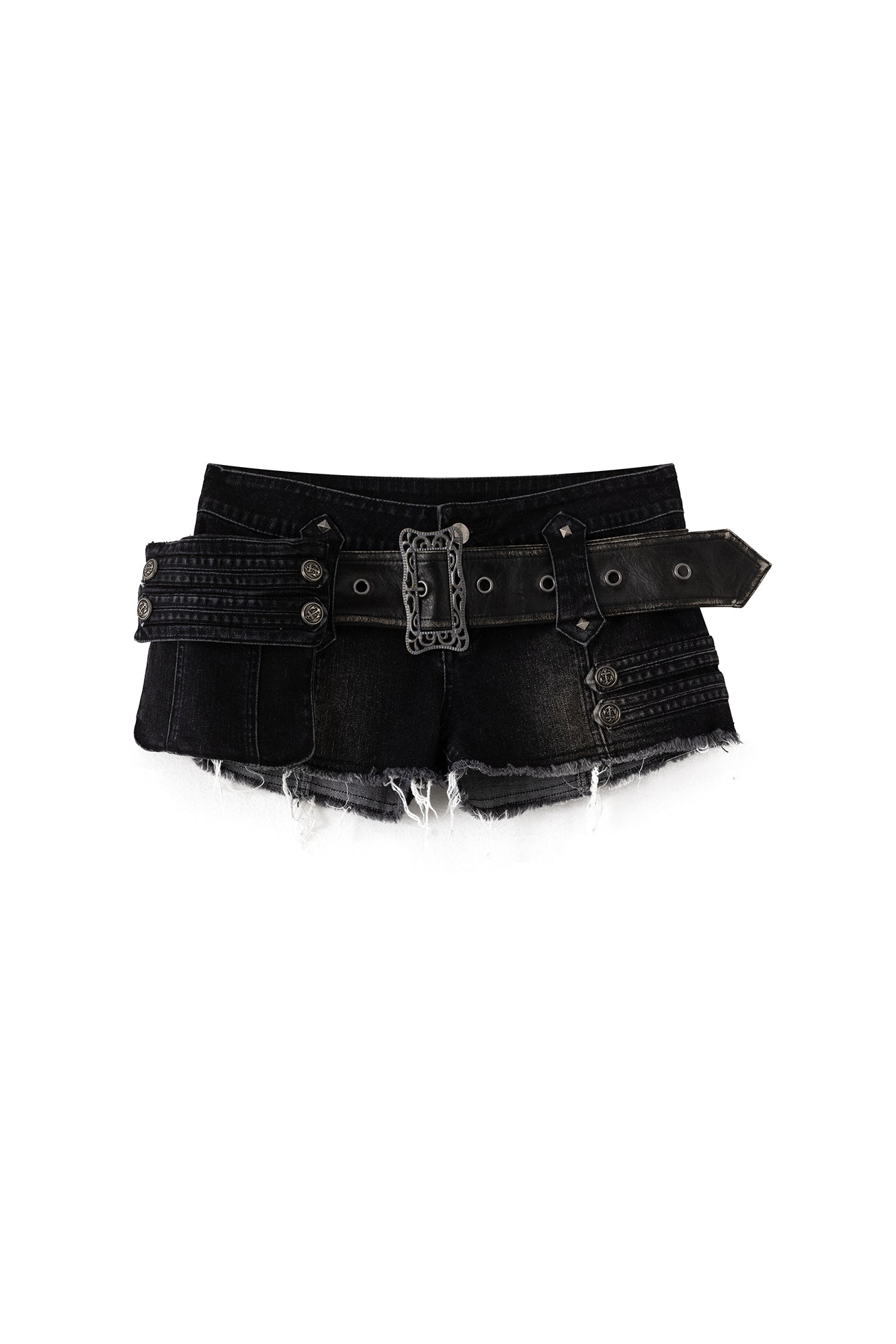 CESTNOUS Retro Frayed Belted Denim Shorts