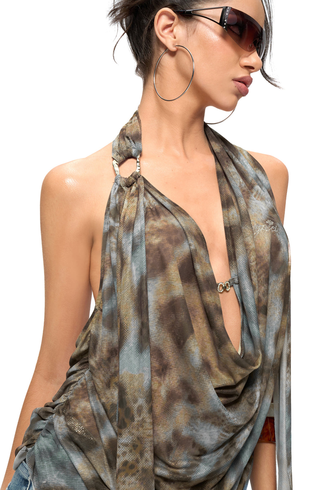 JYOSEI Leopard Ring-Halter Draped Top