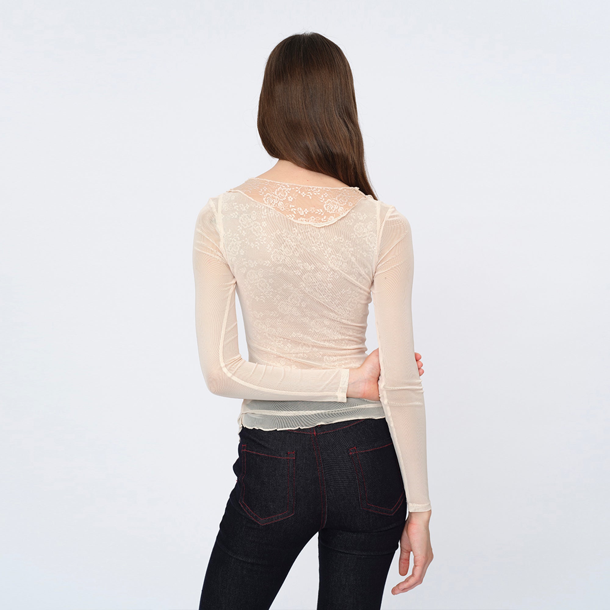 トップス dotyears DOTYEARS Lace Layered Twist Cut-Out Long-Sleeve Tee