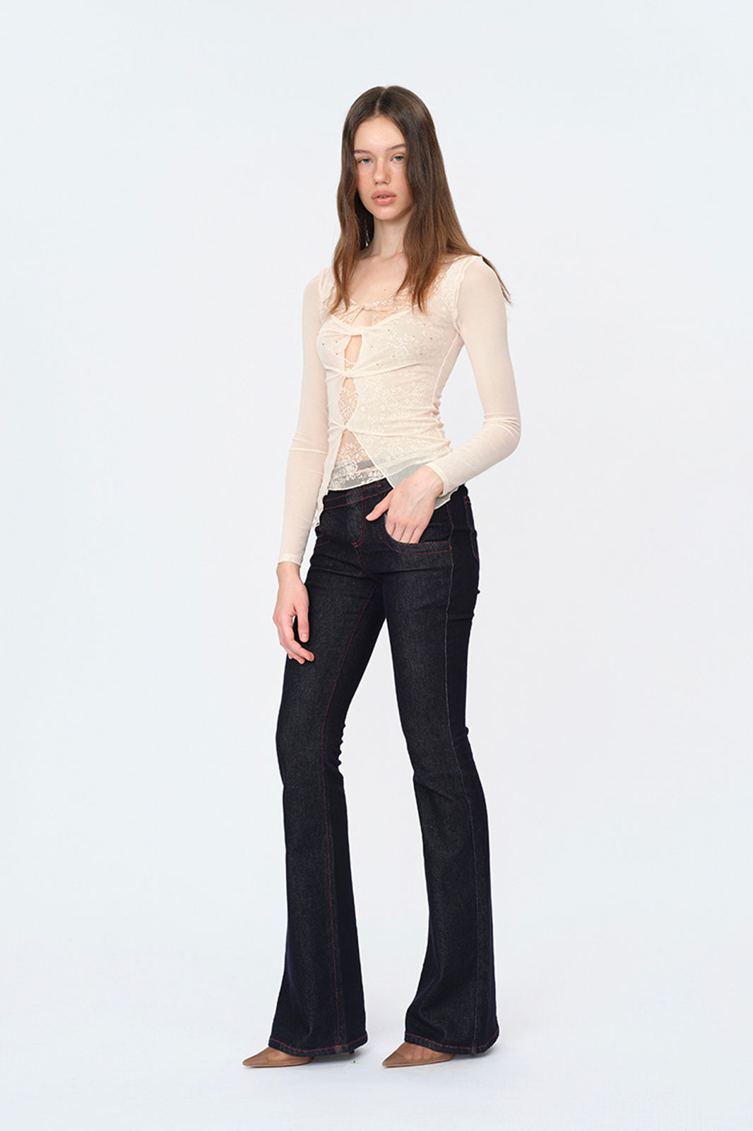 DOTYEARS Lace Layered Twist Cut-Out Long-Sleeve Tee