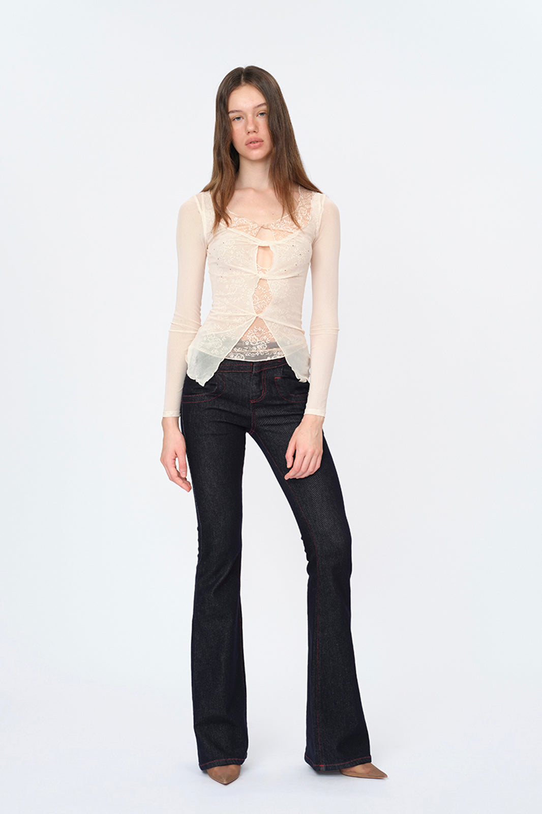DOTYEARS Lace Layered Twist Cut-Out Long-Sleeve Tee