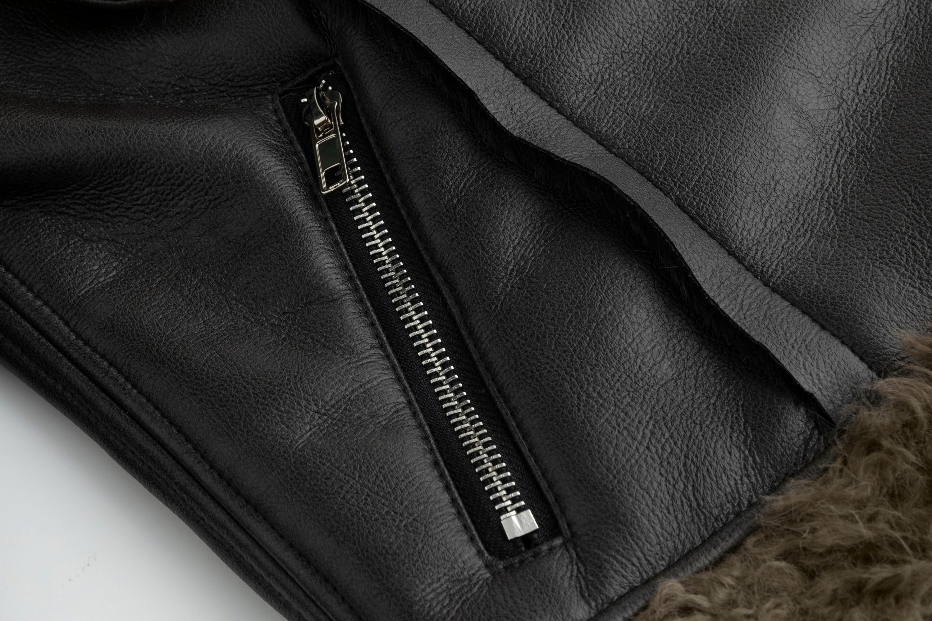 CESTNOUS Faux-Shearling Trim Faux Leather Jacket