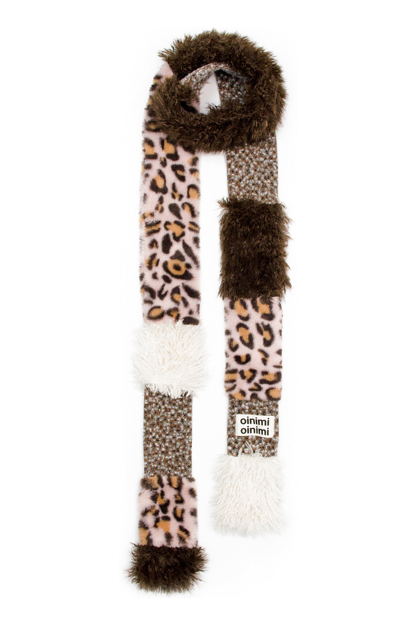 OINIMI Leopard Knit Spliced Faux Fur Scarf