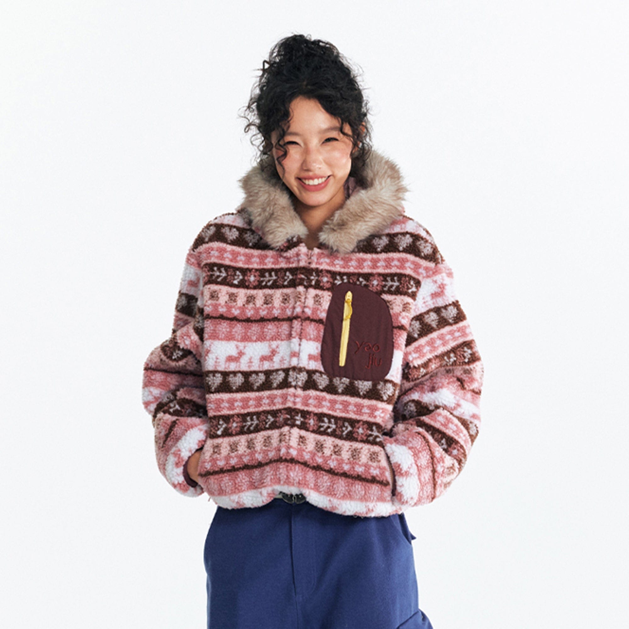 1997 POSTOFFICE Fair Isle Sherpa Hooded Jacket