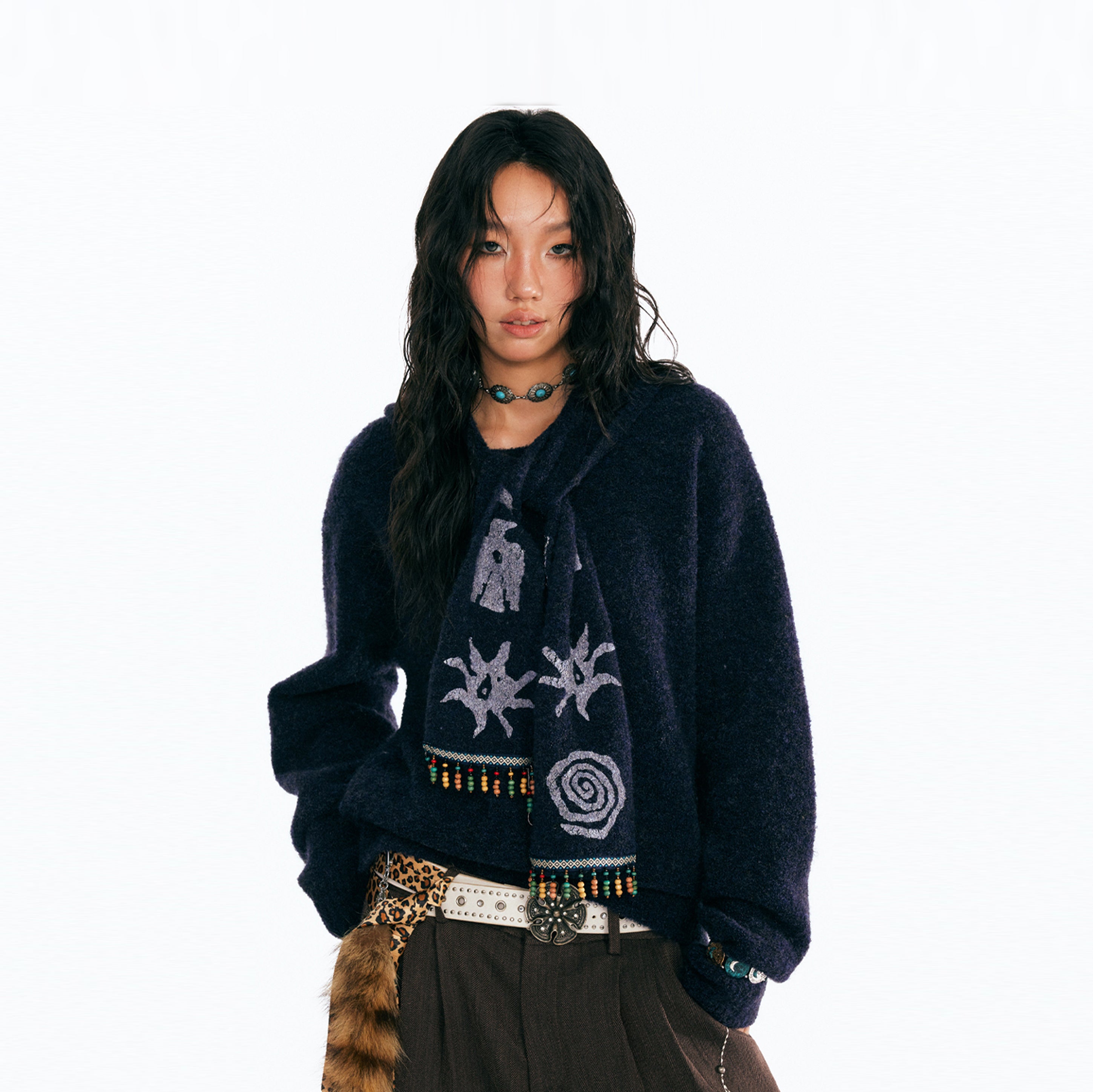 1997 POSTOFFICE Tribal Pendant Scarf Hooded Jacket