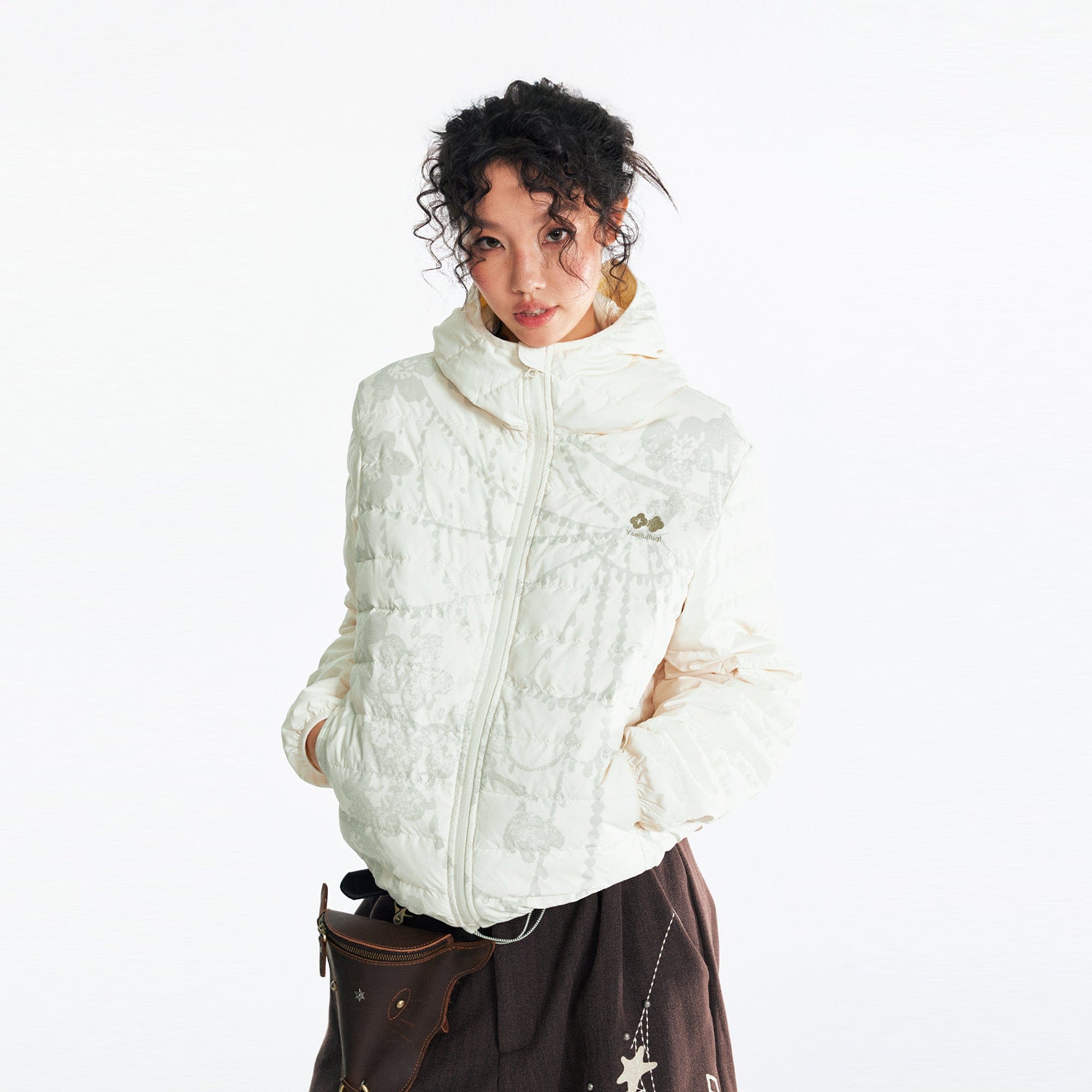 1997 POSTOFFICE Spiderweb Graphic Hooded Down Jacket
