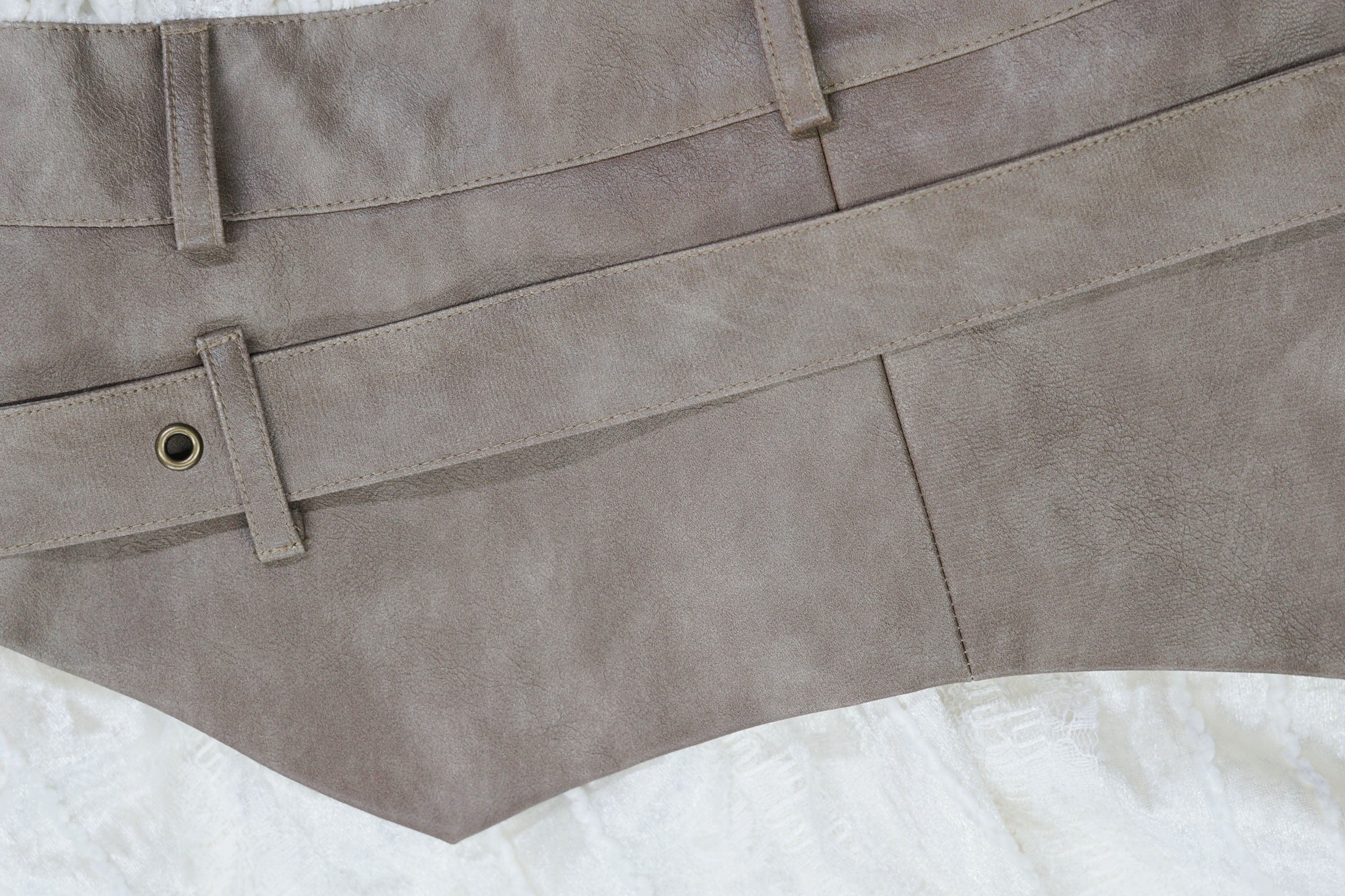 CESTNOUS Asymmetrical Belted Faux Leather Waist Skirt