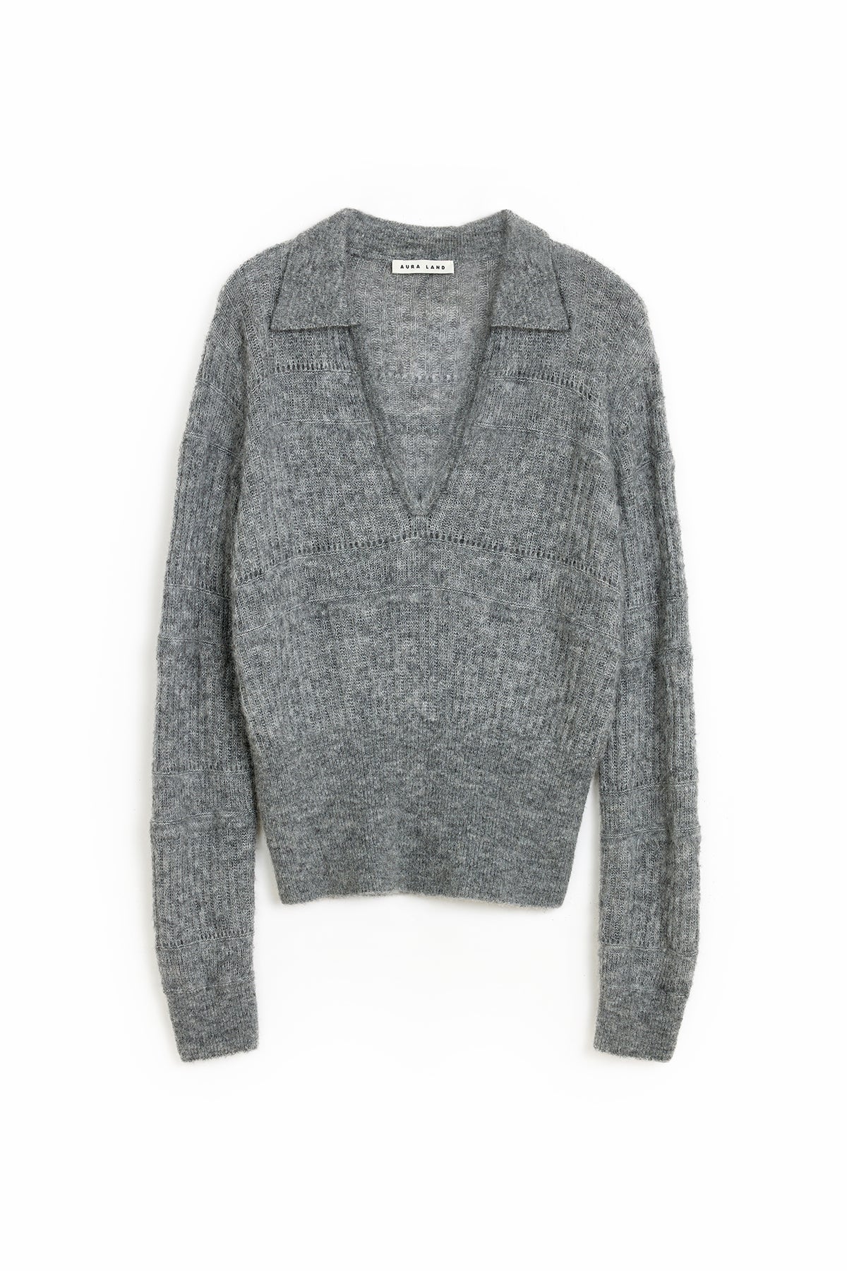 AURA LAND Retro Striped Polo-Neck Wool-Blend Fitted Sweater