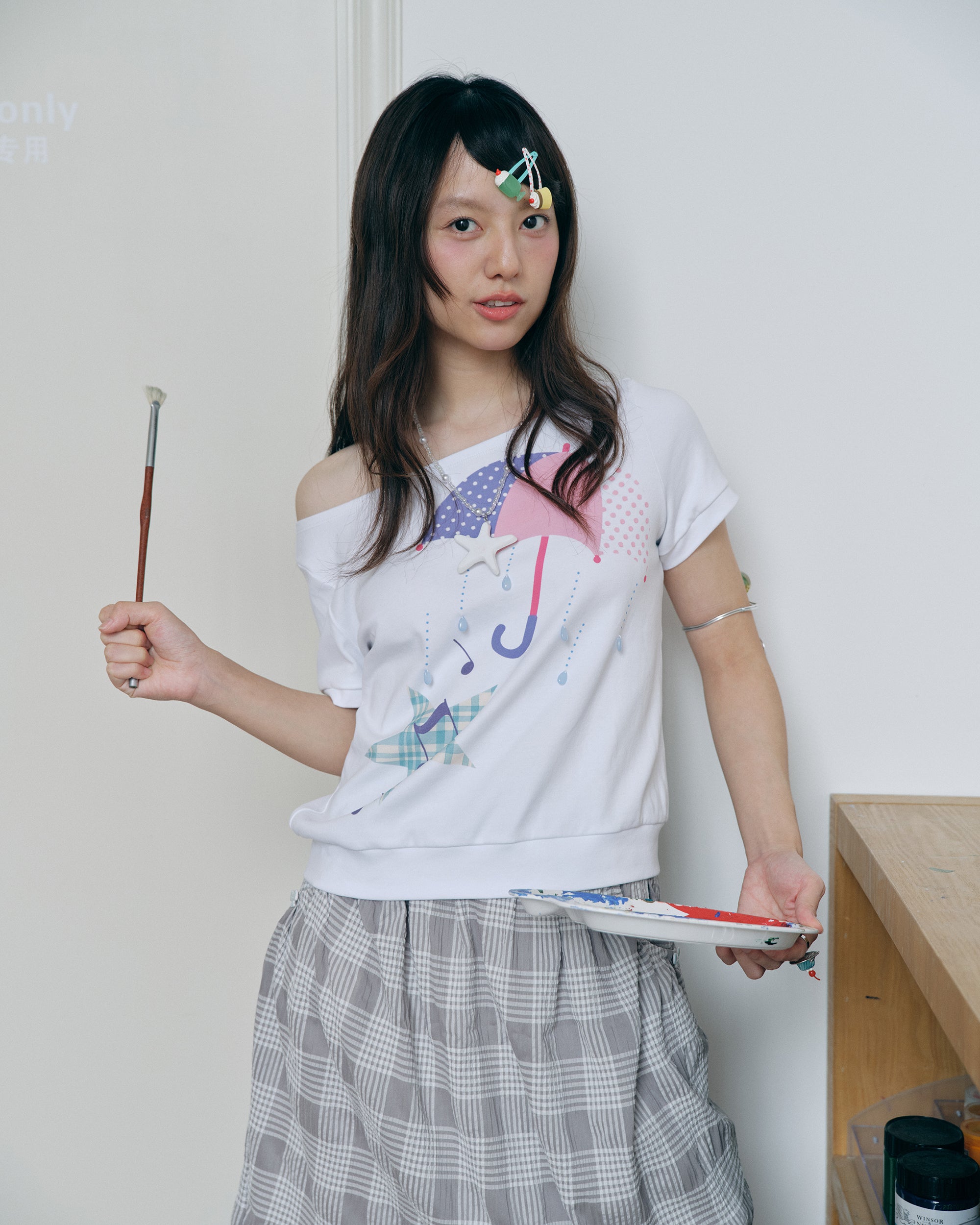 HAVE A MEAL Umbrella Graphic Scoopneck Pendant Top