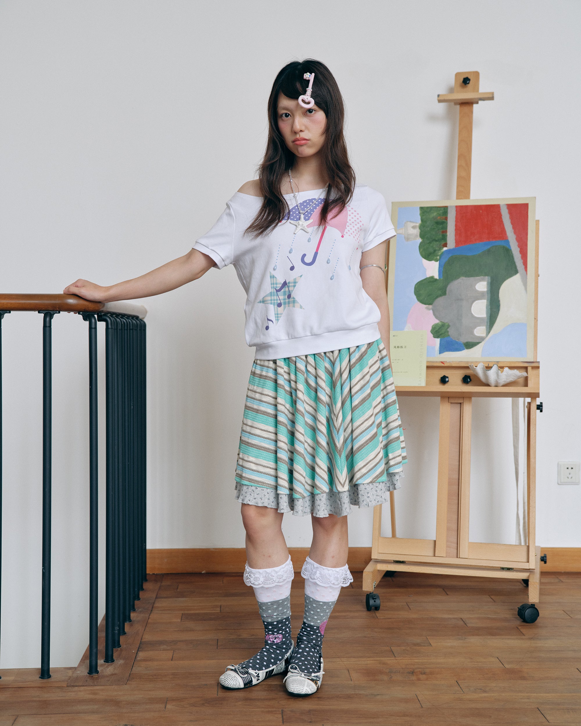 HAVE A MEAL Umbrella Graphic Scoopneck Pendant Top