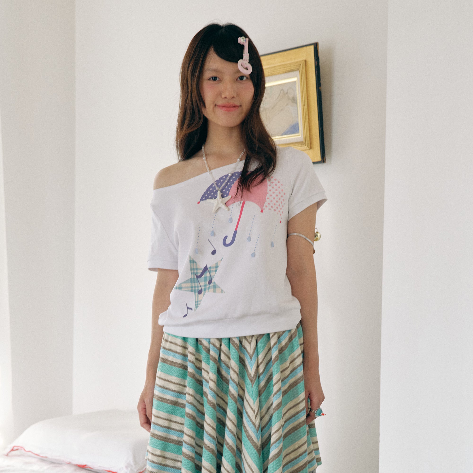 HAVE A MEAL Umbrella Graphic Scoopneck Pendant Top