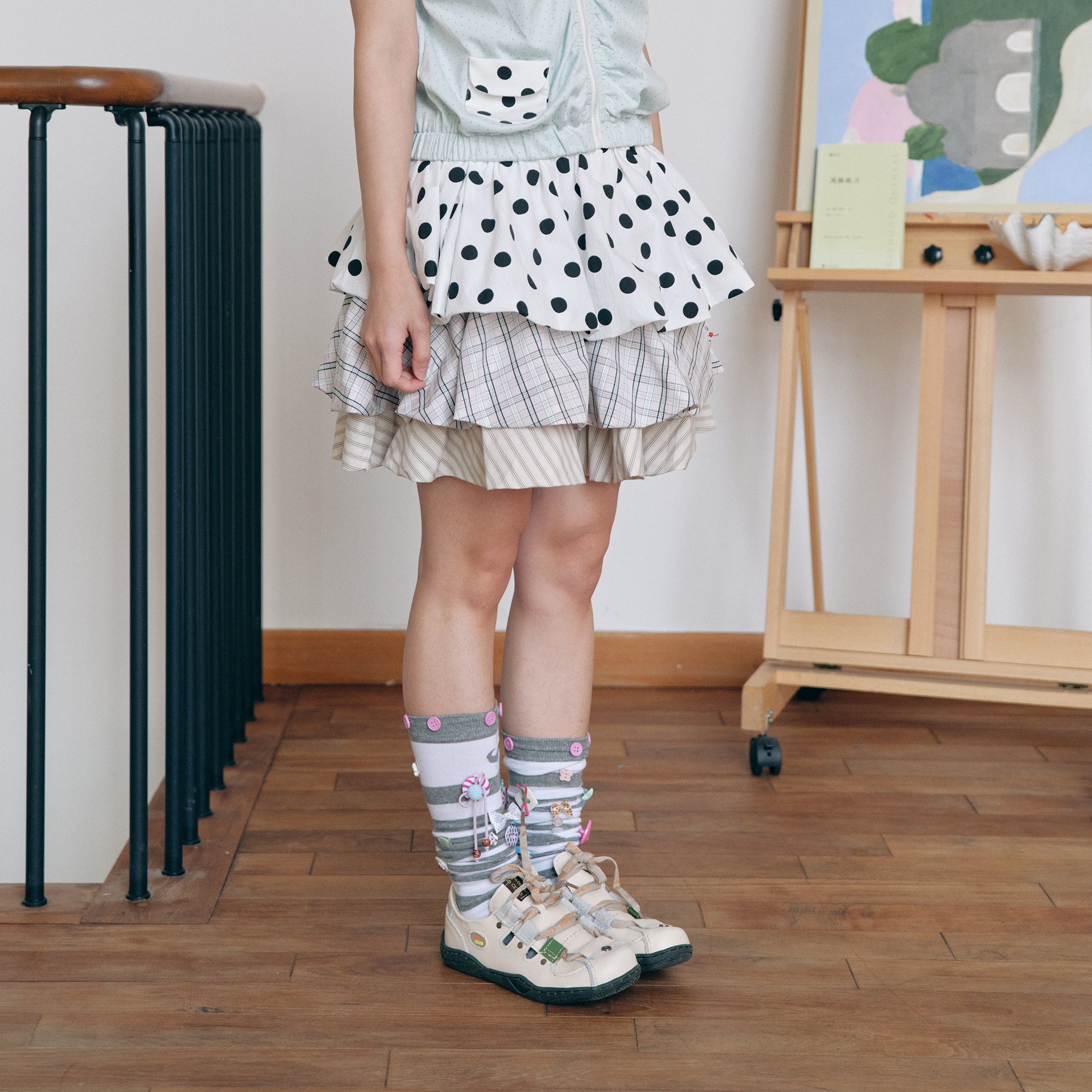 HAVE A MEAL Polka Dot Layered Bubble Skirt