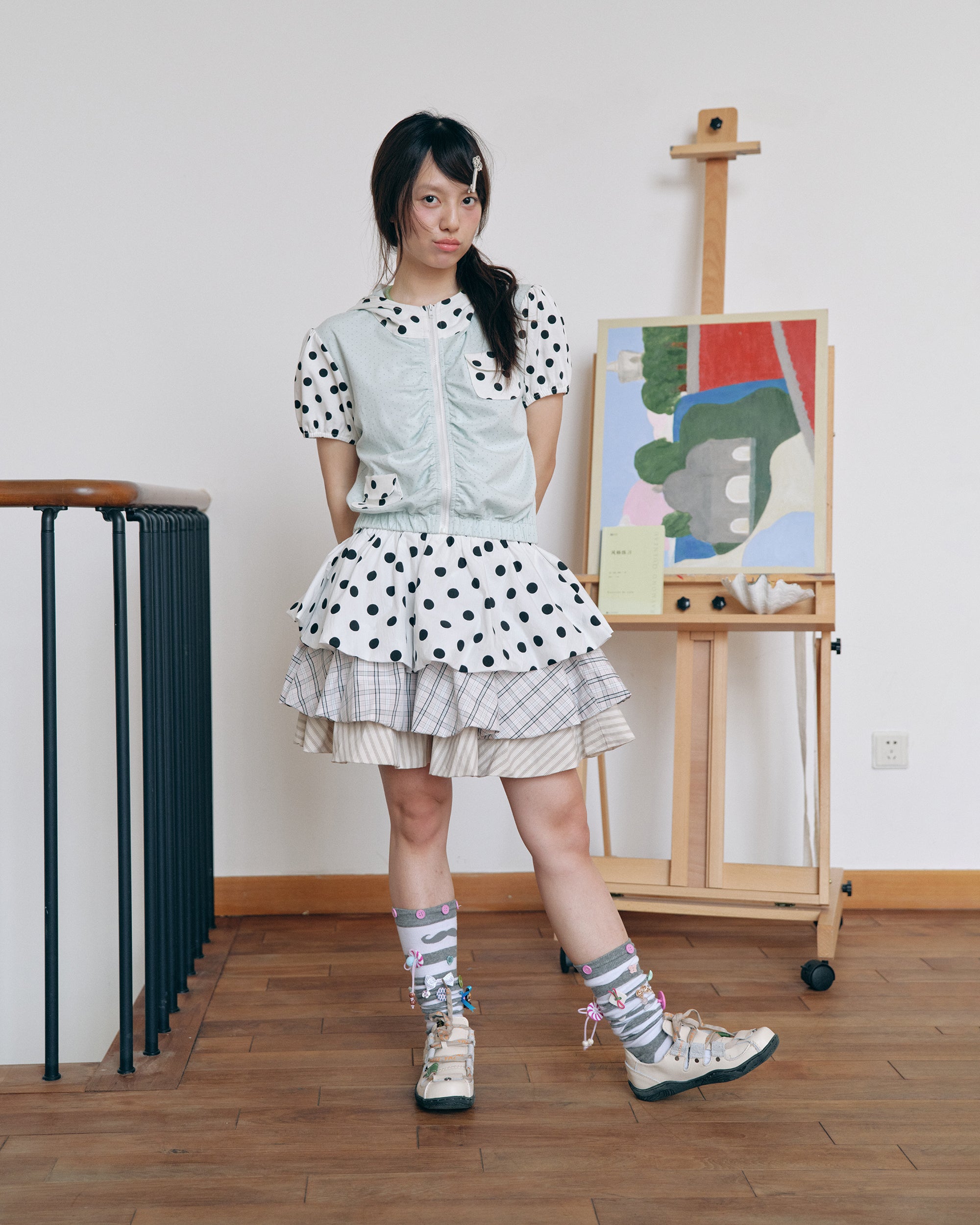 HAVE A MEAL Polka Dot Layered Bubble Skirt