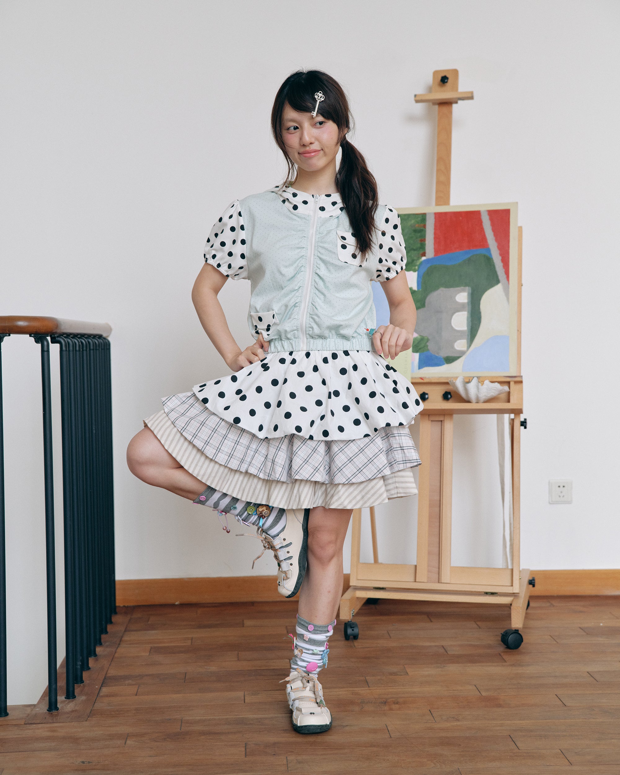 HAVE A MEAL Polka Dot Layered Bubble Skirt